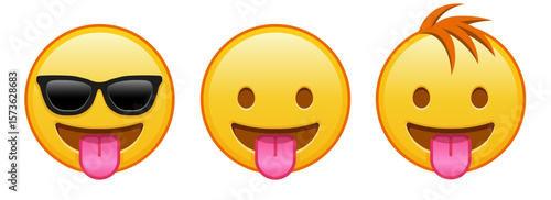 Face with protruding tongue Set of three yellow emoji