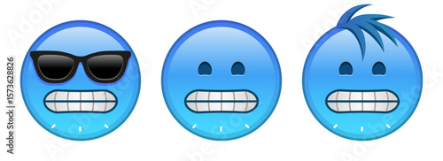 Freezing blue face Set of three emoji