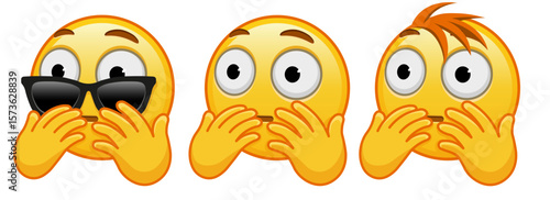 Frightened face covering with hands Set of three emoji