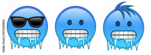 Freezing face Set of three blue emoji