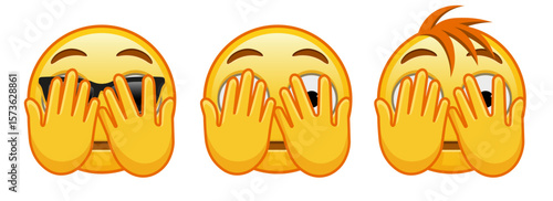 Frightened face covering with hands Set of three yellow emoji