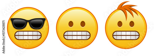 Grimace on the face Set of three yellow emoji