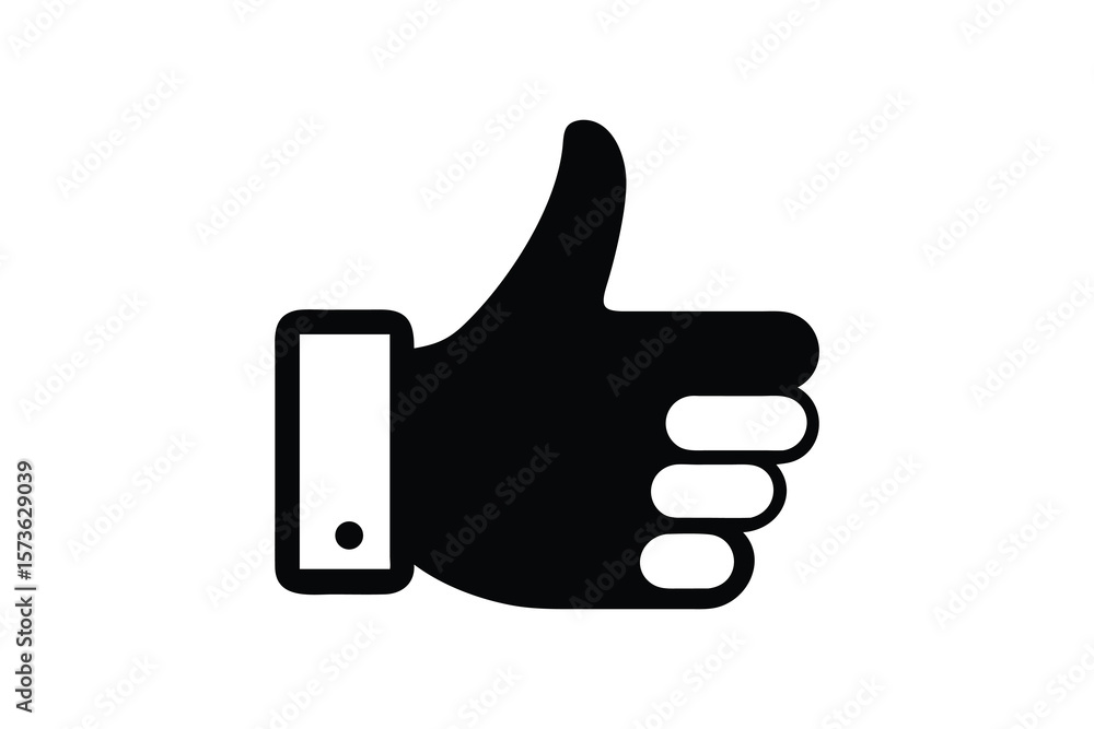 A simple black silhouette of a thumbs up gesture against a clean white background A simple black silhouette of a thumbs up gesture against a clean white background