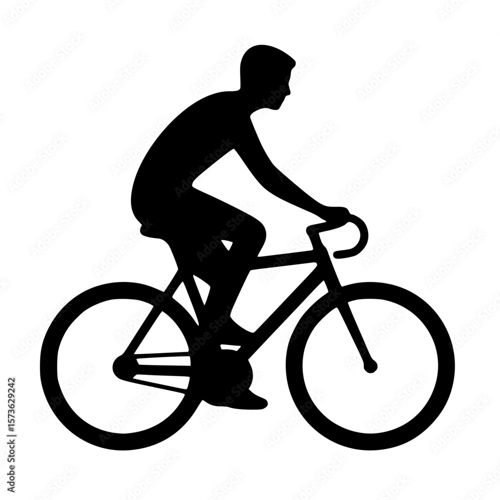 Obraz premium Cycling person icon, black silhouette, side view, bent legs, minimal bike rider clipart