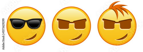 Smiling face in sunglasses Set of three emoji