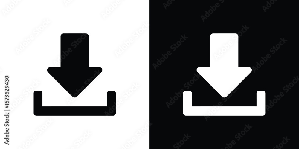 Fototapeta premium Black and White Download Icon on Split Background Symbolizes Data Transfer and Installation