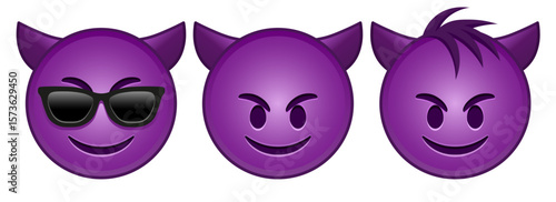 Smiling face with horns Set of three emoji