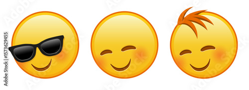 Smiling face with laughing eyes Set of three emoji