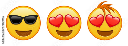 Smiling face with heart eyes Set of three yellow emoji