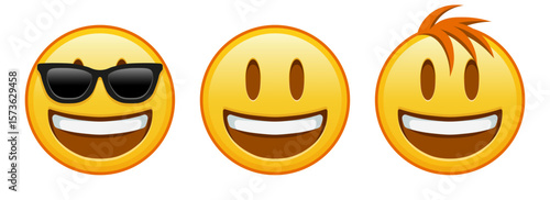 Smiling face with open mouth Set of three emoji
