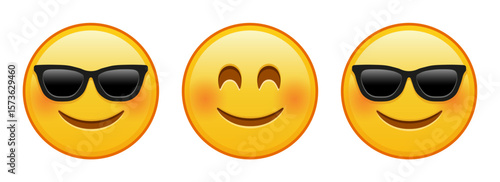 Smiling face with laughing eyes Set of three yellow emoji