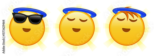 Smiling face with halo above head Set of three emoji