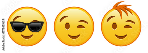 Winking yellow face Set of three emoji