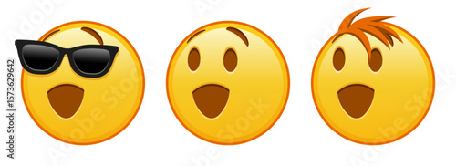 Winking face Set of three yellow emoji