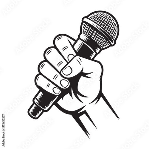 A hand firmly grips a classic microphone, ready to deliver a powerful vocal performance