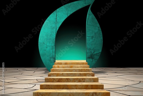 Mysterious Teal Archway and Tan Stone Steps Leading to an Unknown Destination