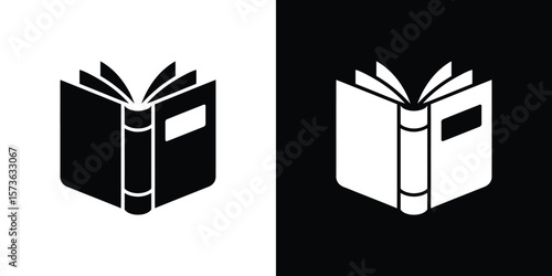 Black and White Inverted Silhouette of Open Book with Pages Displayed on Half Background