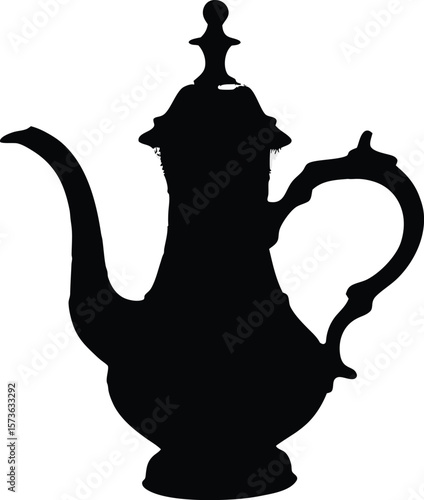 Baroque Teapot Silhouette, Ornate Vintage Kettle Vector for Classic Tea and Kitchen Themes