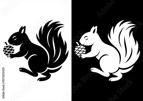 Silhouette of Running Squirrel Holding Pinecone