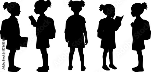 African American Girl with School Bag Silhouette Vector