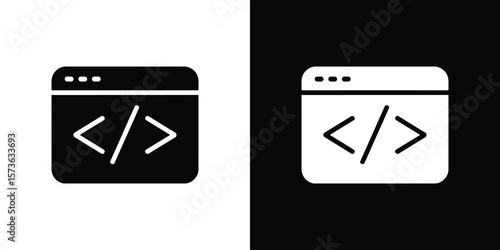 Black and White Rendering of Webpage Icon Symbolizing Code or Programming with Angle Brackets