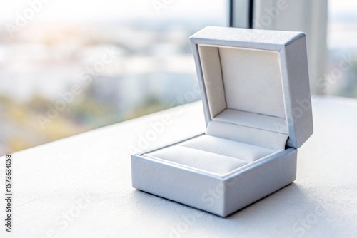 Open empty gray jewelry box, luxury packaging

