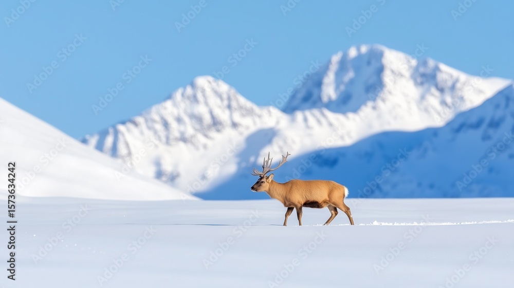 Obraz premium Chamois walking through deep snow