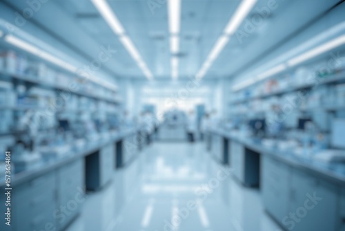 Blurred image of scientists working in a modern laboratory setting. Blurred background for use.
