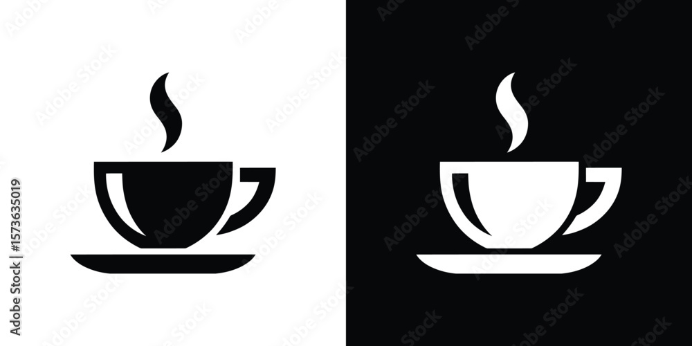 Obraz premium Black and White Split Silhouette Cup of Hot Coffee or Tea on Saucer