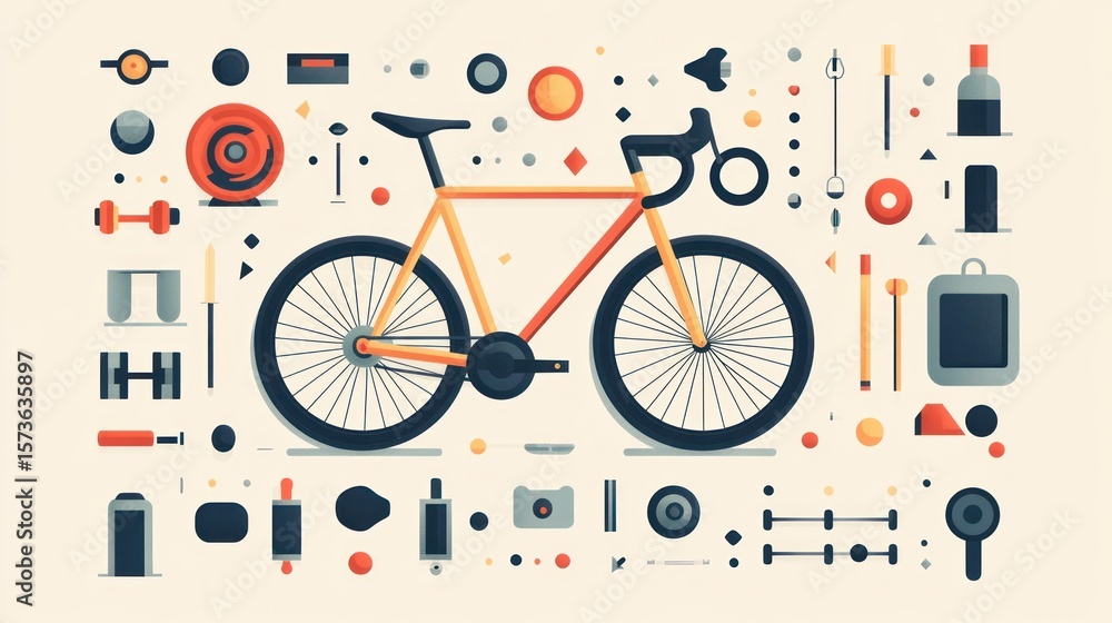 Fototapeta premium Flat Design Bicycle Parts Workshop Illustration