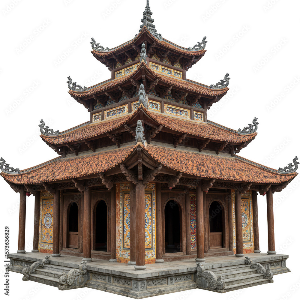 Fototapeta premium Asian Temple Pagoda Building Architecture in Vietnam on Transparent Background