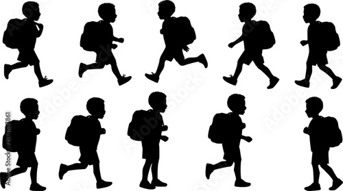 African American Boy with School Bag Silhouette Vector