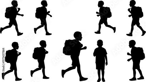 African American Boy with School Bag Silhouette Vector