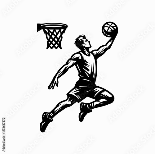 Basketball Player Lay-Up Logo Vector Isolated on White Background

