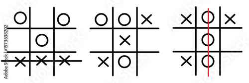 Hand Drawn Tic Tac Toe Doodle Game – Sketch Style X O Kids Play Icon Set