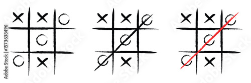 Hand Drawn Tic Tac Toe Doodle Game – Sketch Style X O Kids Play Icon Set