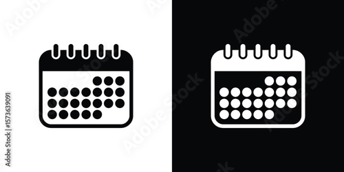 Calendar Icon in Black and White Showing Days of the Month, in Contrasting Polarity