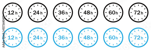 Delivery and Service Time Icons Set – 12, 24, 48, 72 Hours Countdown Clock Arrows Vector