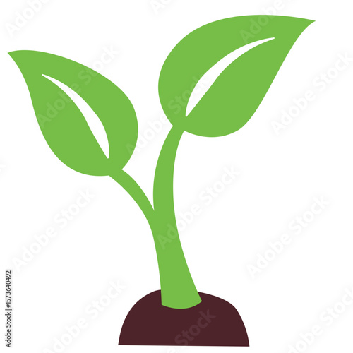Flat vector of a green sprout with two leaves growing from a rock. Great for nature, hope, or resilience-themed visuals.