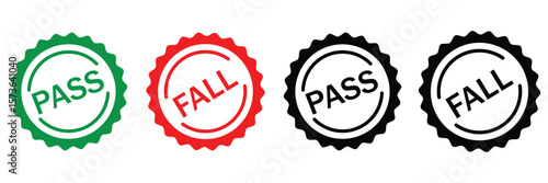 Passed and Failed Approval Stamp Icons Set – Green Check and Red Cross Quality Control Labels