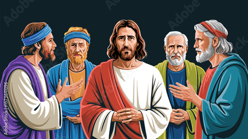 Depiction of a Group of Figures in an Artistic Representation with Rich Colors and Expressions