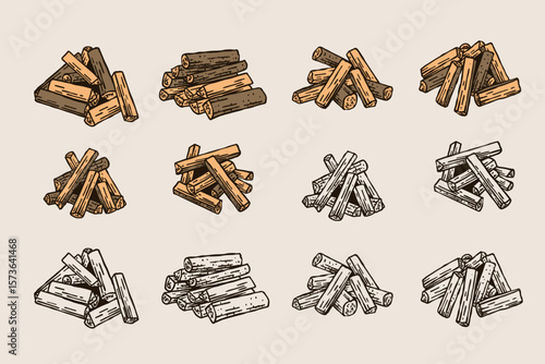 Wood Log Bundle for Campfire – Outdoor Elements Vector Set