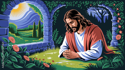 A depiction of spiritual contemplation and connection to the divine through artistic illustration