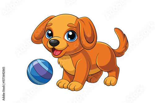 Puppy with floppy ears playing with a ball cute pet vector art illustration