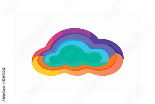 Colorful paper cut layered cloud shape with subtle transparency vector art illustration