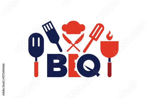 Independence BBQ tools and food icons for patriotic cookout vector art illustration