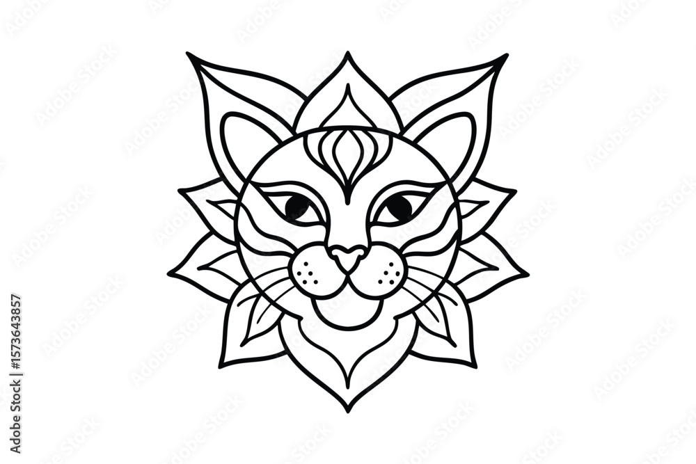 Fototapeta premium Mandala cat head design intricate animal pattern vector art illustration