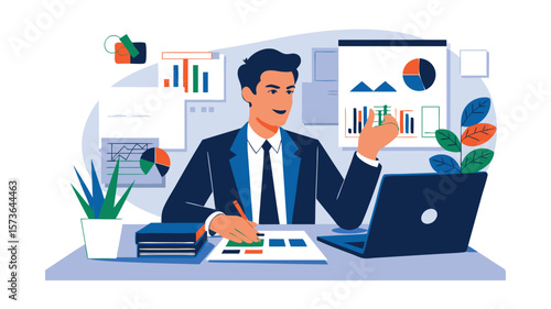 Business professional analyzing financial data on laptop and paper during a workday