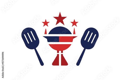 Stars and stripes BBQ icons set for patriotic American cookout vector art illustration