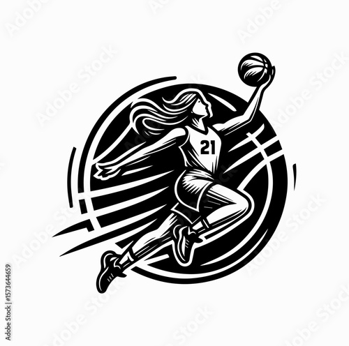 Basketball Player Lay-Up Logo Vector Isolated on White Background

